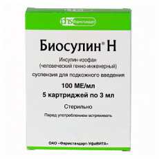 Биосулин Н сусп. п/к картриджи 100МЕ/мл 3мл №5