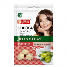 Народные рецепты маска д/волос блеск и объем 30мл  (дрожжевая-молоко-олива)