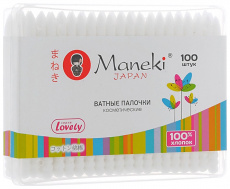 Манеки Лавли Ватные палочки с белым пластиковым стиком N100
