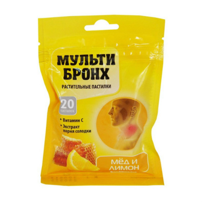 Мульти-бронх пастилки д/горла мед-лимон №20