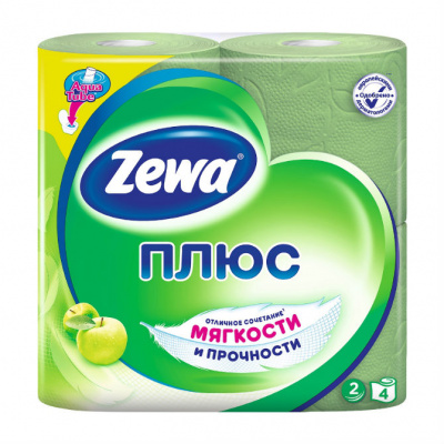 Бумага туалетная Зева плюс яблоко N4 зеленая 2х сл  (144004)