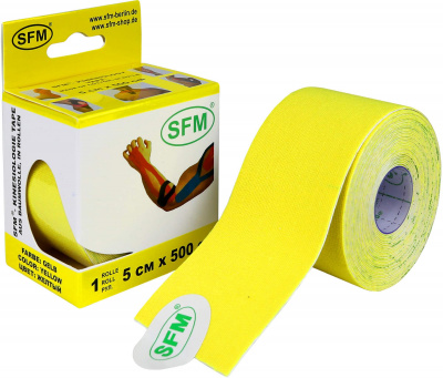 Лента кинезиологическая sfm-plaster хлопковая основа 5х500см рулон №1  (желтый)