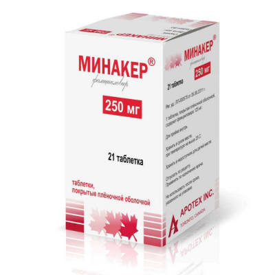 Минакер таб. п.п.о. 250мг №21