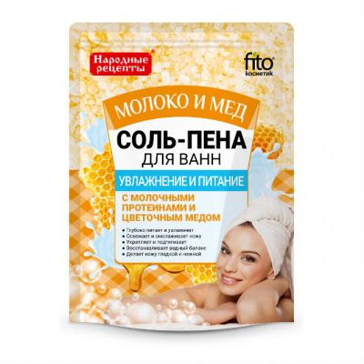 Народные рецепты соль-пена д/ванн увлажнение и питание молоко и мед 200г