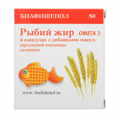 Рыбий жир биафишенол капс. пшеница-лен 300мг №50