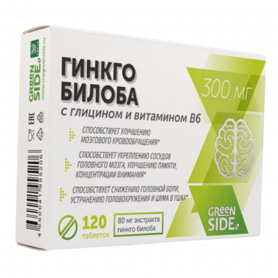 Гинкго билоба с глицином и  вит В6  300мг №60