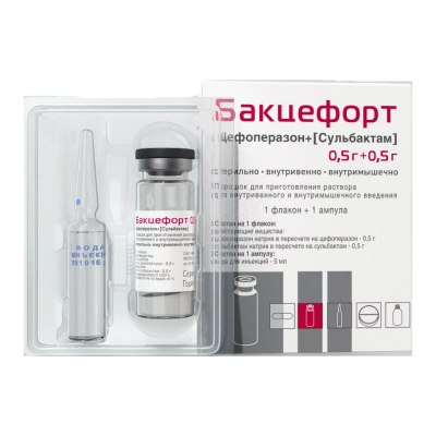 Бакцефорт пор в/в и в/м 0,5г+0,5г 10мл №1