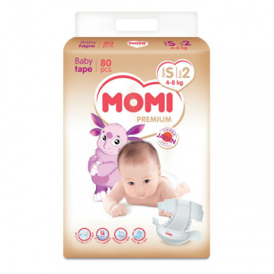 Подгузники Моми/momi premium S №80  (4-8кг)