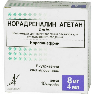 Норадреналин Агетан конц. в/в 2мг/мл 4мл №10