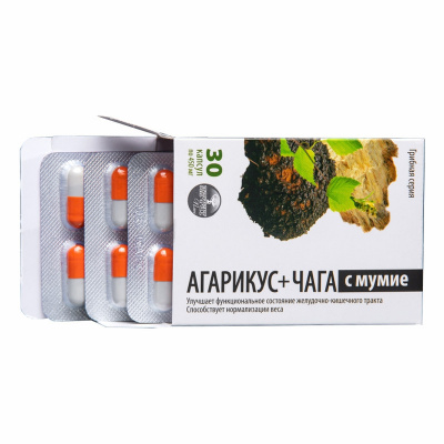 Грибная серия капс. агарикус+чага с мумие 0,45г №30