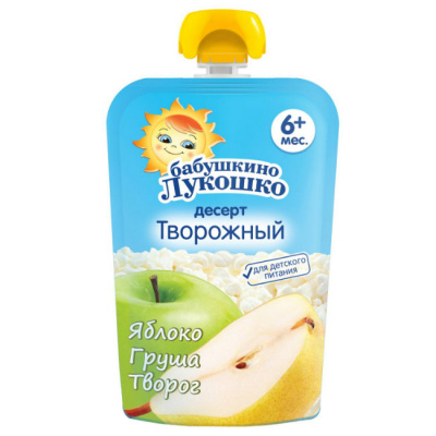 ДП бабушкино лукошко пюре яблоко-груша-творог 90г 6+мес  (мягк уп-ка)