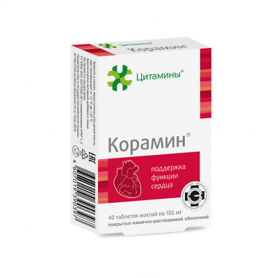 Корамин таб. п.о 155мг №40  (20х2)