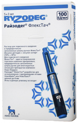 Райзодег ФлексТач р-р п/к картриджи в шприц-ручке флекстач 100ЕД/мл 3мл №5