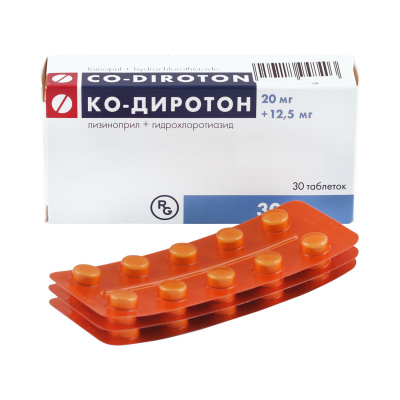 Ко-Диротон 20 мг+12,5 мг N30 таблетки
