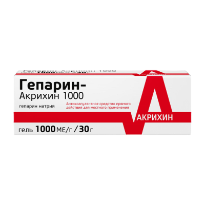 Гепарин-Акрихин 1000 30 г гель для наружного применения