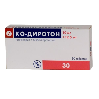 Ко-Диротон 10 мг+12,5 мг N30 таблетки