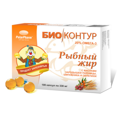 Рыбий жир биоконтур капс. пшеница-шиповник-облепиха 300мг №100