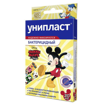 Унипласт пластырь бактерицидный детский Микки Маус и друзья N20