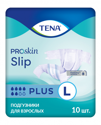 Подгузники Тена слип плюс L №10  (100-150см)