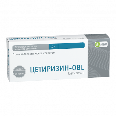 Цетиризин-OBL таб. п.п.о. 10мг №20